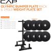 imageCAP Barbell 2Inch Olympic Bumper Plate Weight Set with 6 Post Rack  100370 lbs  Multiple OptionsPRO