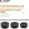 imageCAP Barbell Threaded Barbell Set with 100 LB Cement Grip Plates  47quot Threaded Bar 25LB  15LB  10LB Grip Plates Star Collars Home Gym Weight Set for Strength Training