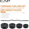 imageCAP Barbell Threaded Curl Bar Set with 50 LB Cement Grip Weight Plates  EZ Curl Bar with Threaded Collars for Strength Training ampamp Home Gym Workouts