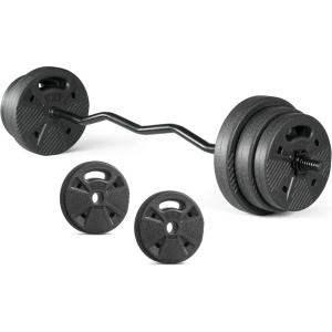 imageCAP Barbell Threaded Curl Bar Set with 50 LB Cement Grip Weight Plates  EZ Curl Bar with Threaded Collars for Strength Training ampamp Home Gym Workouts