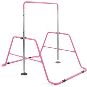 imageCap Horizontal Adjustable Gymnastics Bar for Kids  Foldable Gymnastics Equipment Adjustable Height Indoor Gym Training Bar  Pink