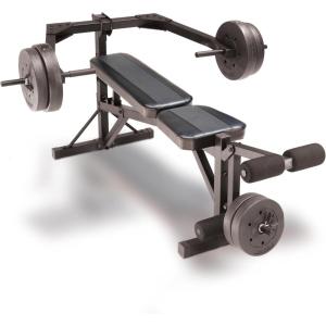 imageCap Leverage Weight Bench with 100 LB Vinyl Weight Set Adjustable Strength Training Bench with Leg Developer MultiPosition Home Gym Bench Press with Vinyl Cement Plates ampamp Spring Collars