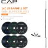 imageCAP Barbell Olympic Weight Set with 7ft Barbell ampamp Bumper Plates  160370 lbs  Multiple OptionsEconomy  Speckled