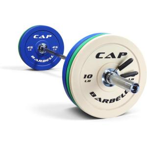 imageCAP Barbell Olympic Weight Set with 7ft Barbell ampamp Bumper Plates  160370 lbs  Multiple OptionsCompetition