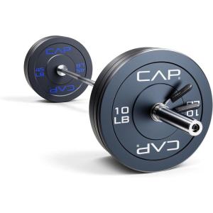 imageCAP Barbell Olympic Weight Set with 7ft Barbell ampamp Bumper Plates  160370 lbs  Multiple OptionsEconomy