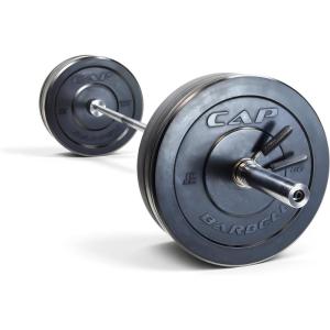 imageCAP Barbell Olympic Weight Set with 7ft Barbell ampamp Bumper Plates  160370 lbs  Multiple OptionsElite