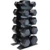 imageCAP Barbell Rubber Coated Hex Dumbbell Set with Vertical Rack  100300 lbs Free Weights Dumbbells Set for Home Gym  Multiple OptionsBlack Handle