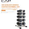 imageCAP Barbell Rubber Coated Hex Dumbbell Set with Vertical Rack  100300 lbs Free Weights Dumbbells Set for Home Gym  Multiple OptionsBlack Handle
