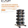 imageCAP Barbell Rubber Coated Hex Dumbbell Set with Vertical Rack  100300 lbs Free Weights Dumbbells Set for Home Gym  Multiple OptionsBlack Handle
