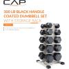 imageCAP Barbell Rubber Coated Hex Dumbbell Set with Vertical Rack  100300 lbs Free Weights Dumbbells Set for Home Gym  Multiple OptionsBlack Handle