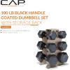 imageCAP Barbell Rubber Coated Hex Dumbbell Set with Vertical Rack  100300 lbs Free Weights Dumbbells Set for Home Gym  Multiple OptionsBlack Handle