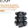 imageCAP Barbell Rubber Coated Hex Dumbbell Set with Vertical Rack  100300 lbs Free Weights Dumbbells Set for Home Gym  Multiple OptionsBlack Handle