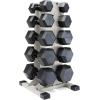 imageCAP Barbell Rubber Coated Hex Dumbbell Set with Vertical Rack  100300 lbs Free Weights Dumbbells Set for Home Gym  Multiple OptionsBlack Handle