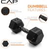 imageCAP Barbell Rubber Coated Hex Dumbbell Set with Vertical Rack  100300 lbs Free Weights Dumbbells Set for Home Gym  Multiple OptionsBlack Handle
