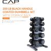 imageCAP Barbell Rubber Coated Hex Dumbbell Set with Vertical Rack  100300 lbs Free Weights Dumbbells Set for Home Gym  Multiple OptionsBlack Handle