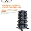 imageCAP Barbell Rubber Coated Hex Dumbbell Set with Vertical Rack  100300 lbs Free Weights Dumbbells Set for Home Gym  Multiple OptionsBlack Handle
