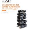 imageCAP Barbell Rubber Coated Hex Dumbbell Set with Vertical Rack  100300 lbs Free Weights Dumbbells Set for Home Gym  Multiple OptionsBlack Handle