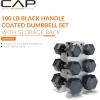 imageCAP Barbell Rubber Coated Hex Dumbbell Set with Vertical Rack  100300 lbs Free Weights Dumbbells Set for Home Gym  Multiple OptionsBlack Handle