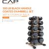 imageCAP Barbell Rubber Coated Hex Dumbbell Set with Vertical Rack  100300 lbs Free Weights Dumbbells Set for Home Gym  Multiple OptionsBlack Handle