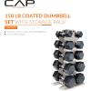 imageCAP Barbell Rubber Coated Hex Dumbbell Set with Vertical Rack  100300 lbs Free Weights Dumbbells Set for Home Gym  Multiple OptionsChrome Handle