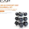 imageCAP Barbell Rubber Coated Hex Dumbbell Set with Vertical Rack  100300 lbs Free Weights Dumbbells Set for Home Gym  Multiple OptionsChrome Handle