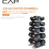 imageCAP Barbell Rubber Coated Hex Dumbbell Set with Vertical Rack  100300 lbs Free Weights Dumbbells Set for Home Gym  Multiple OptionsChrome Handle