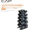 imageCAP Barbell Rubber Coated Hex Dumbbell Set with Vertical Rack  100300 lbs Free Weights Dumbbells Set for Home Gym  Multiple OptionsChrome Handle