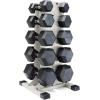 imageCAP Barbell Rubber Coated Hex Dumbbell Set with Vertical Rack  100300 lbs Free Weights Dumbbells Set for Home Gym  Multiple OptionsChrome Handle