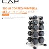 imageCAP Barbell Rubber Coated Hex Dumbbell Set with Vertical Rack  100300 lbs Free Weights Dumbbells Set for Home Gym  Multiple OptionsComfort Handle
