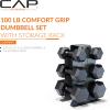 imageCAP Barbell Rubber Coated Hex Dumbbell Set with Vertical Rack  100300 lbs Free Weights Dumbbells Set for Home Gym  Multiple OptionsComfort Handle
