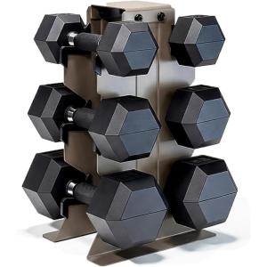 imageCAP Barbell Rubber Coated Hex Dumbbell Set with Vertical Rack  100300 lbs Free Weights Dumbbells Set for Home Gym  Multiple OptionsComfort Handle