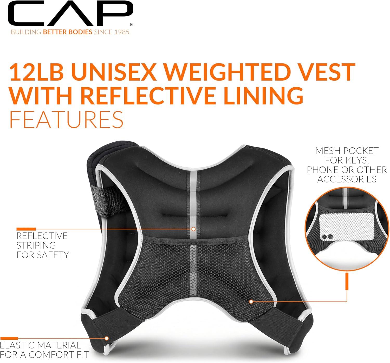 imageCAP Weighted Vest  8lb 30lbs  Reflective Workout Vest for Walking Running Cardio Strength Training  Multiple ColorsBlack