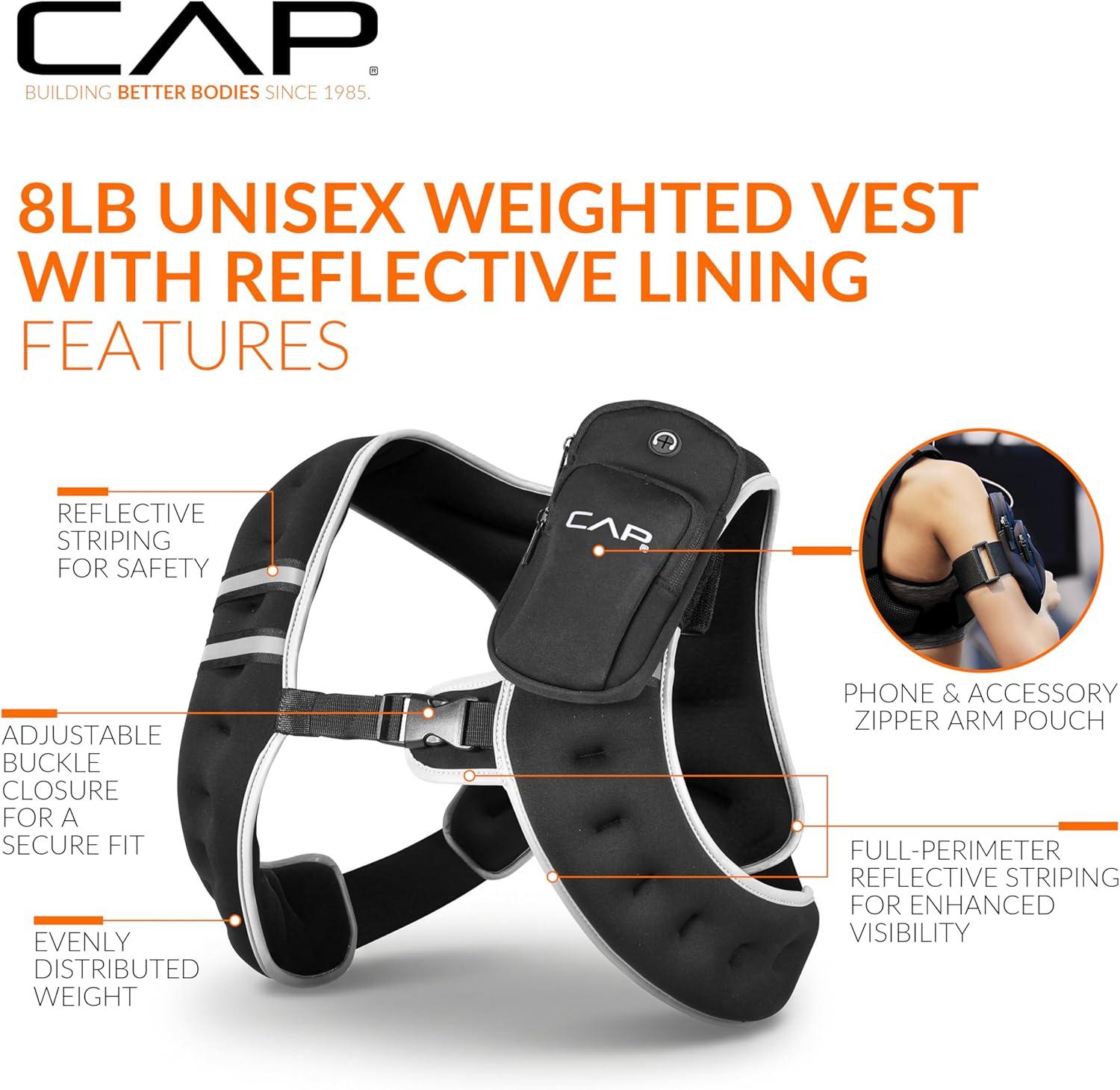 imageCAP Weighted Vest  8lb 30lbs  Reflective Workout Vest for Walking Running Cardio Strength Training  Multiple ColorsBlack